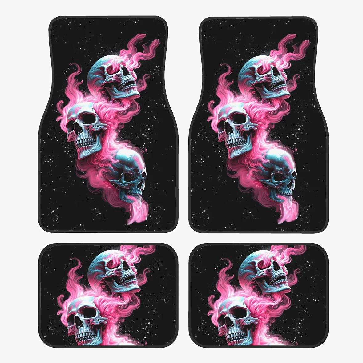 

4pcs Pink Skull Print Car Floor Mats Set - Front & Rear Full Coverage Auto Interior Accessories, Crystal Velvet Vehicles Floor M