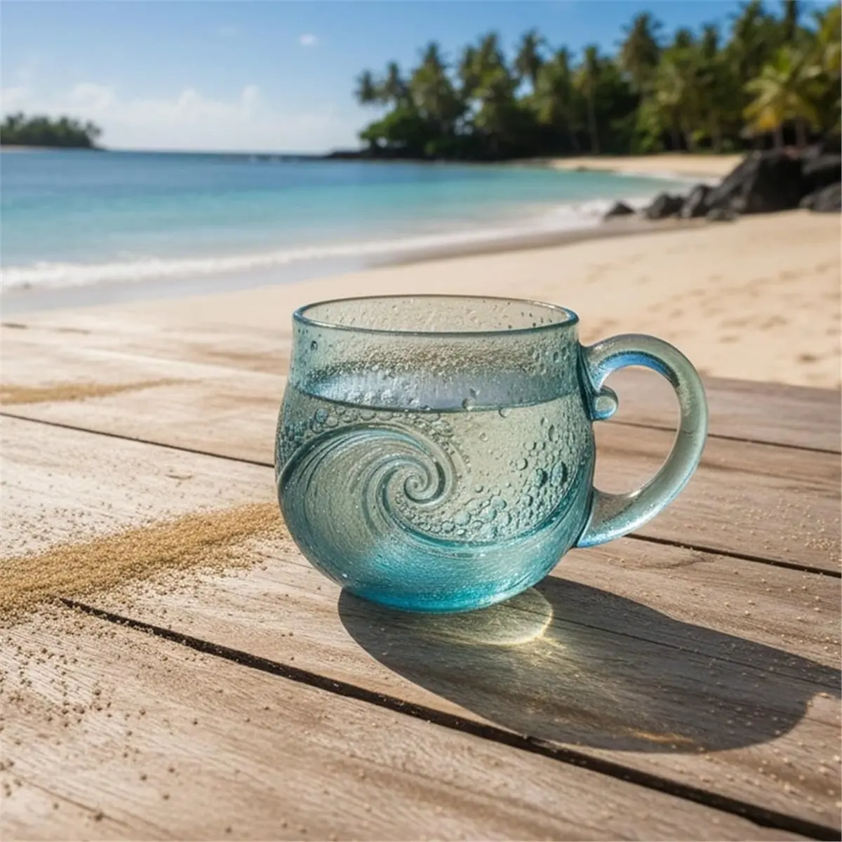 A013 Wave Glass 12oz Wave Glass Idiographic Textured Beach Lovers Themed Mug Wave B