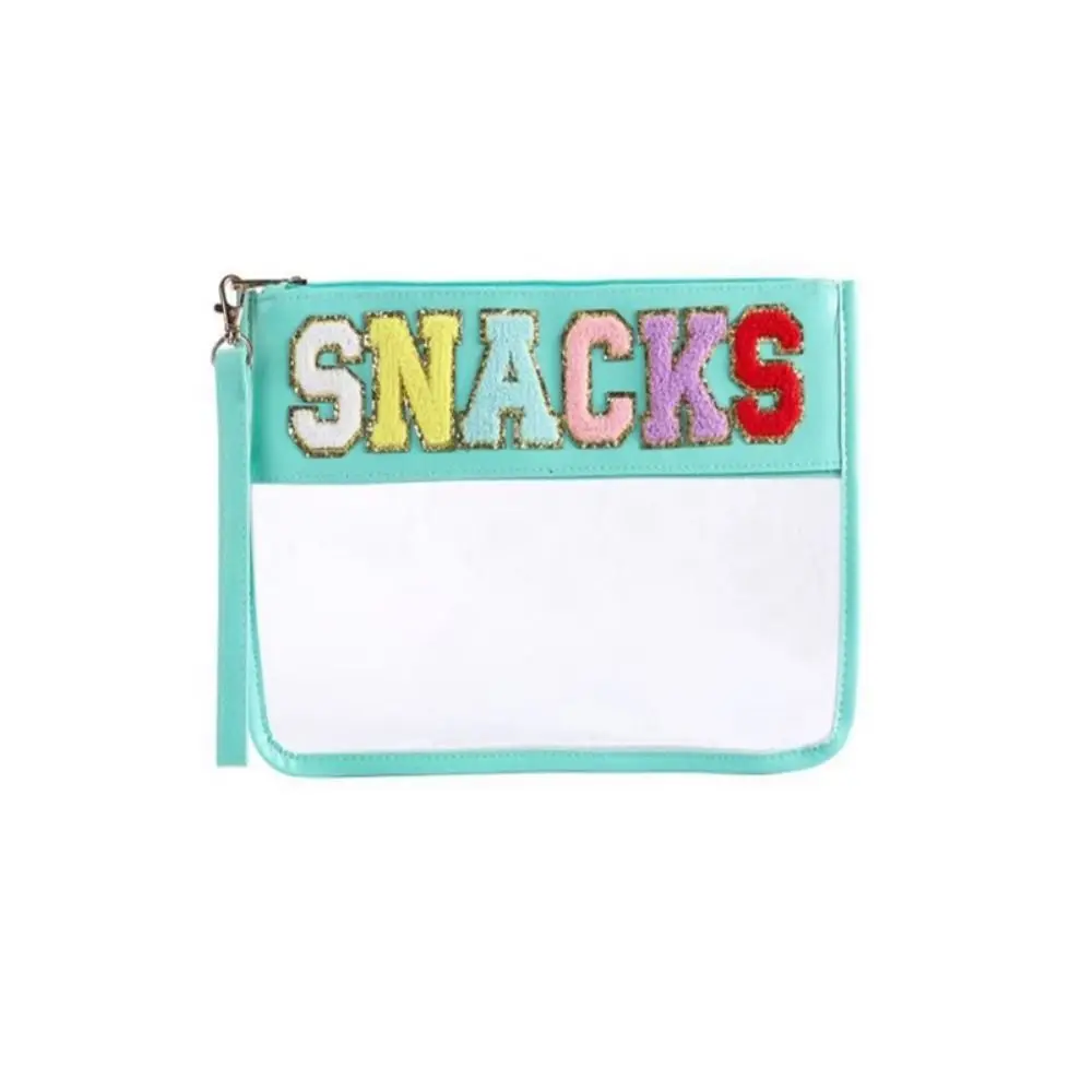 

Transparent PVC Cosmetic Bag Waterproof Portable Make Up Pouches Chenille Letter Patches Lightweight Handheld Toiletry Organizer