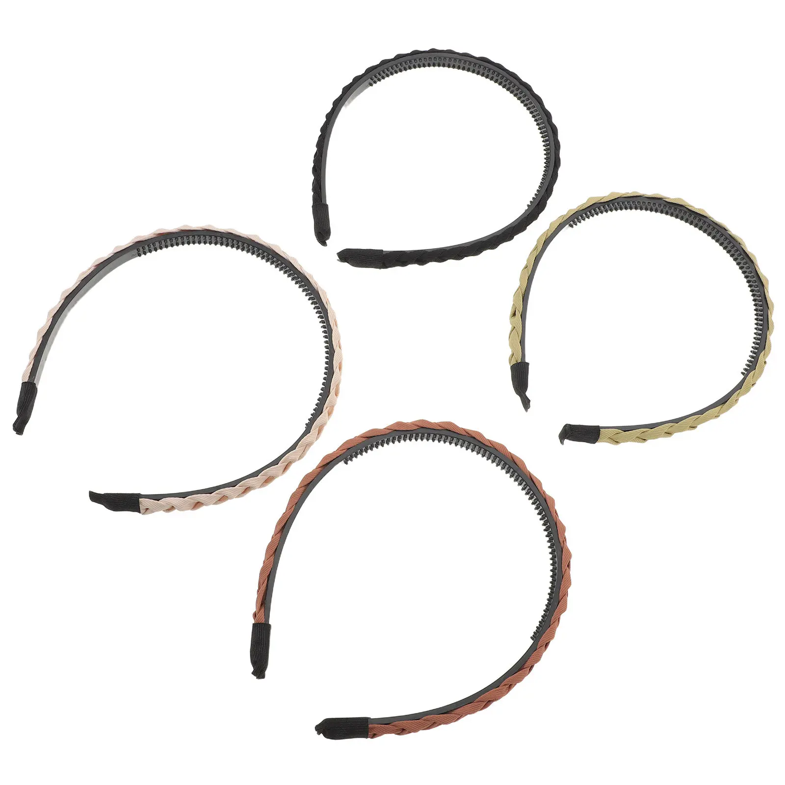 

Набор из 4 плетеных повязок для волос с зубчиками, нескользящие повязки-косички для умывания и тренировок, аксессуары для волос для женщин и девушек