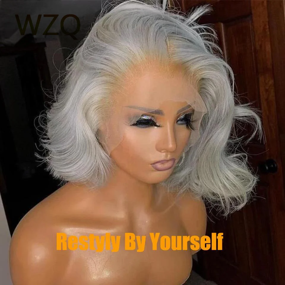 Silver Grey Short Bob Wigs Lace Front Human Hair Wigs For Women Transparent 613 Blonde Lace Frontal Wig Brazilian Remy Hair Wig