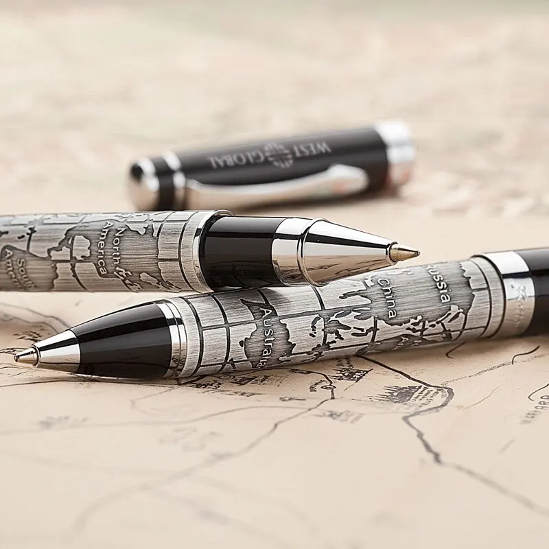 Benovel/Benove Ancient Silver World Map Neutral Pen Electroplating Genuine Silver Hand Drawing Business Office Signature Pen