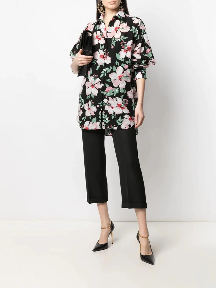 

Colorful floral print shirts & blouses temperament commuter loose long sleeve lapelWomen's shirt 2024 summer new