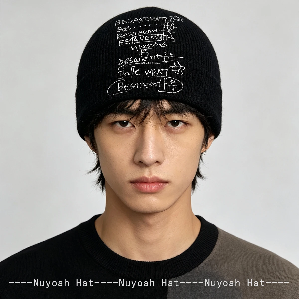 New Men Women American Personal Hand-drawn Letters Knitted Hats Warm Retro Versatile Niche Beanies Color Block Fashion Outdoor 4