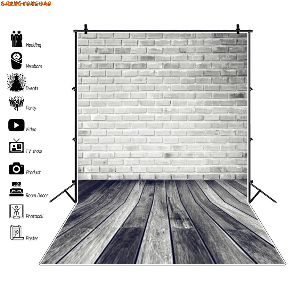 Белый кирпичная стена деревянный пол фон для фотосъемки детский питомец торт Smash портрет фотосессия фото фон
