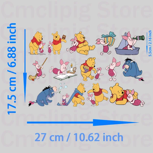 Small size Pooh Bear and Eeyore fusible clothing patches Iron-on transfers vinyl stickers DIY Sewing