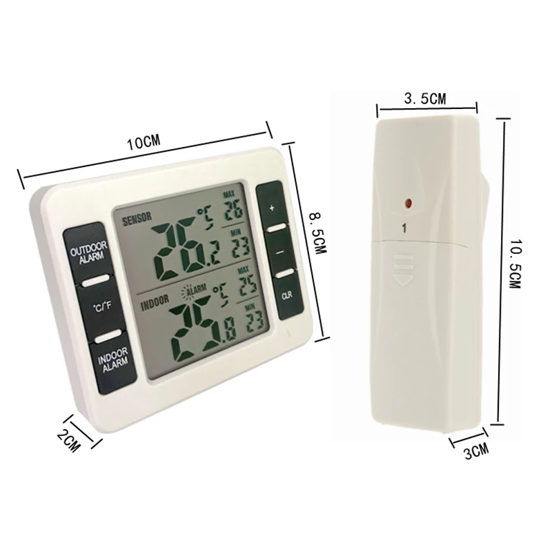 Wireless Refrigerator Thermometer Digital Freezer Thermometer Temperature Monitor With 2 Sensors For Indoor Outdoor White&Black