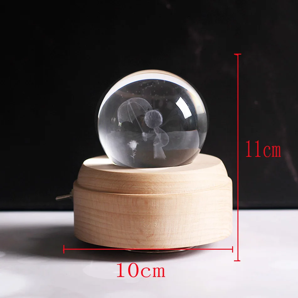 Crystal Ball Carousel Wooden Music Box Romantic Music Little Prince Music Box Rotating Gift Home Decoration for Girlfriend