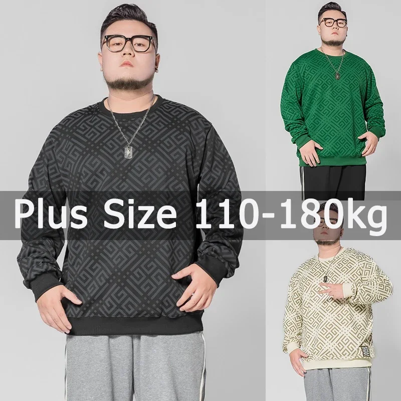 

Plus Size Sweatshirt Men Oversized Pullovers 110-180kg 7XL 8XL Man Printed Round Neck Long Sleeve Loose Tops Big Size Clothing