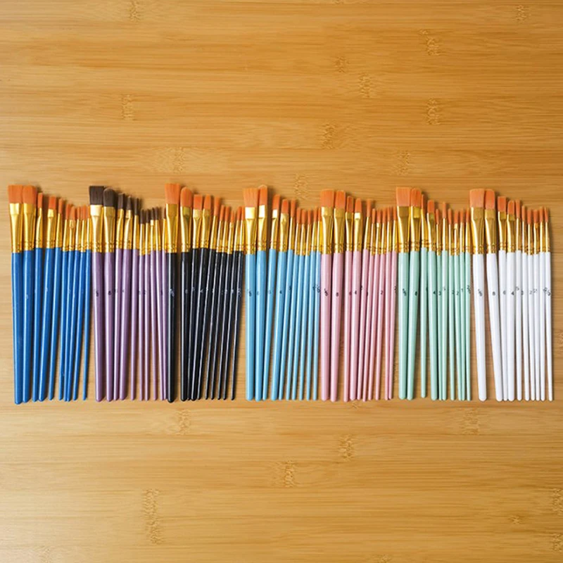 Nylon Short Rod Paint Brush Set, Óleo Acrílico Escova, Caneta Aquarela, Arte Profissional Suprimentos, 10 pcs