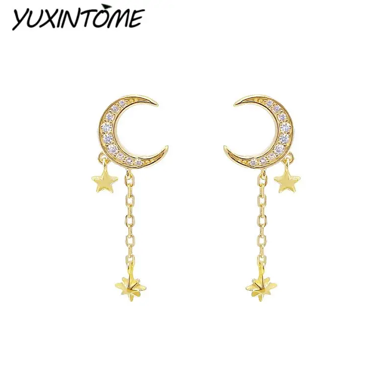 925 Sterling Silver Ear Needle The New Sophisticated and Fashionable Chain Star Moon Earrings Sweet and Cute Earrings Jewelry