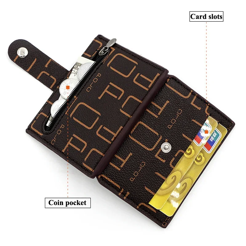 حامل بطاقة الائتمان الصغيرة الأنيقة محفظة جلدية رفيعة مع جيب للعملات المعدنية حقيبة نقود للرجال حافظة معرف للرجال محفظة أعمال صغيرة للنساء #4