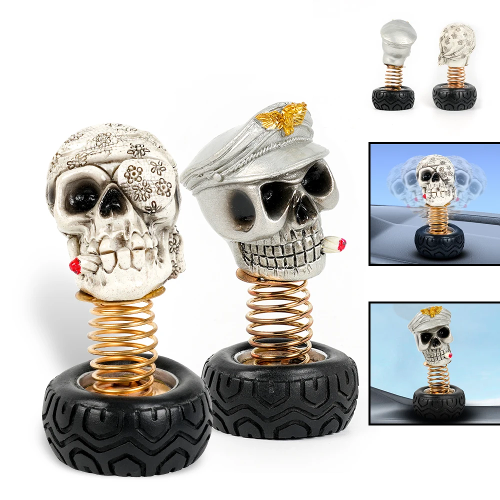 Car Ornament Shaking Halloween Skull Head Tire Spring Skulls Relieve Driving Fatigue Auto Decor Toys Car Decorations RS-SFN047