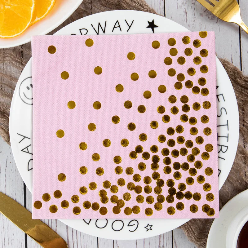 20PC Gold Printed Paper Napkin for Dinner Disposable Napkin for Picnic Cocktail Birthday Party Supplies Wedding Decoration Party