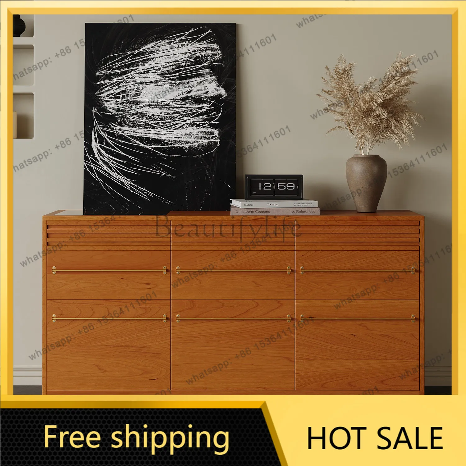 FG medieval style modern simple solid wood dining side cabinet cherry wood drawer storage bedside cabinet
