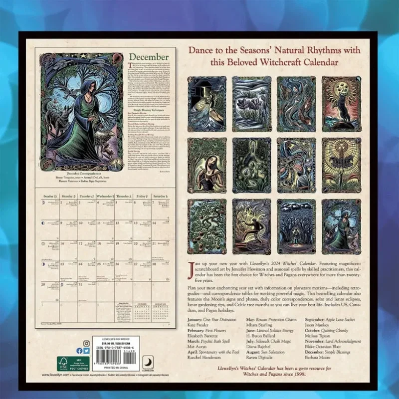 2024 Witches' Wall Calendar Fantasy Witch Calendar 12 Months Wall Calendar Retro Art Illustration Week Calendar Month Calendar