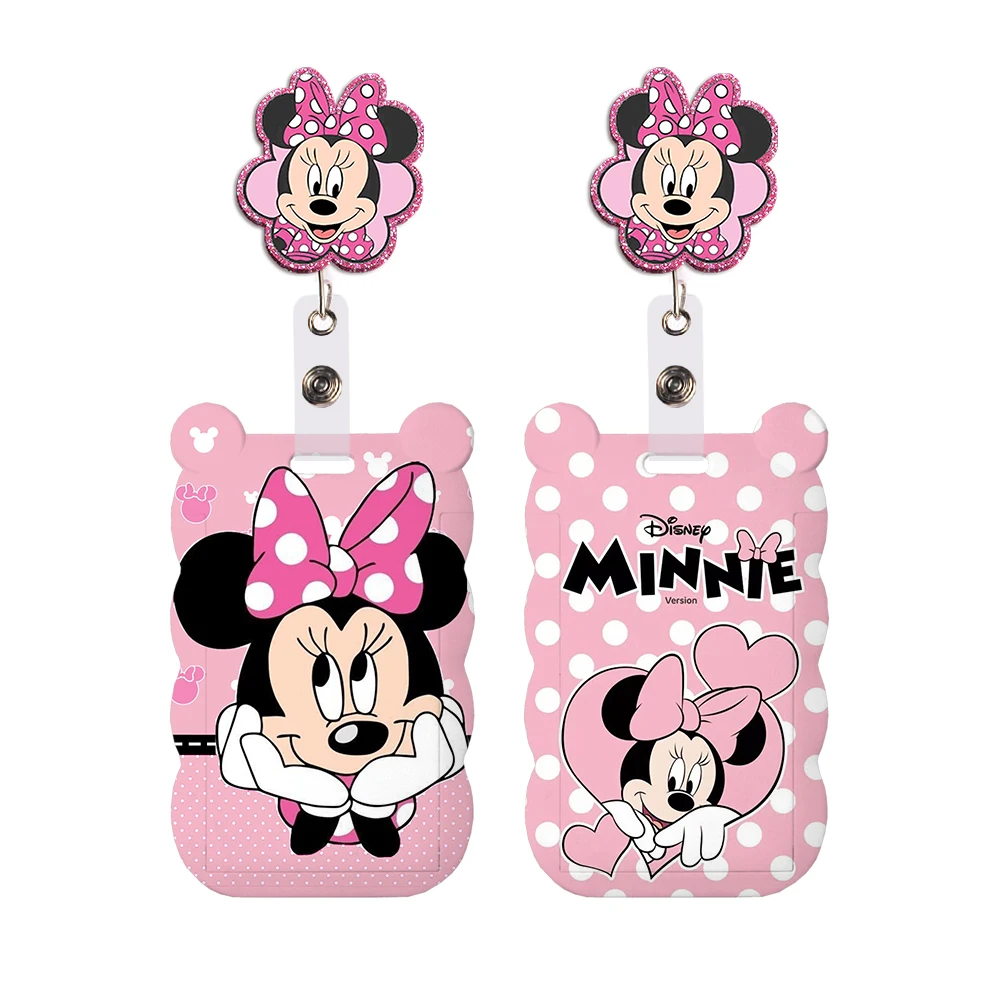 

Розовый держатель для рабочих пропусков Disney Mickey Minnie с брелоками, держатель для студенческих удостоверений, аксессуары для шнурков для карт