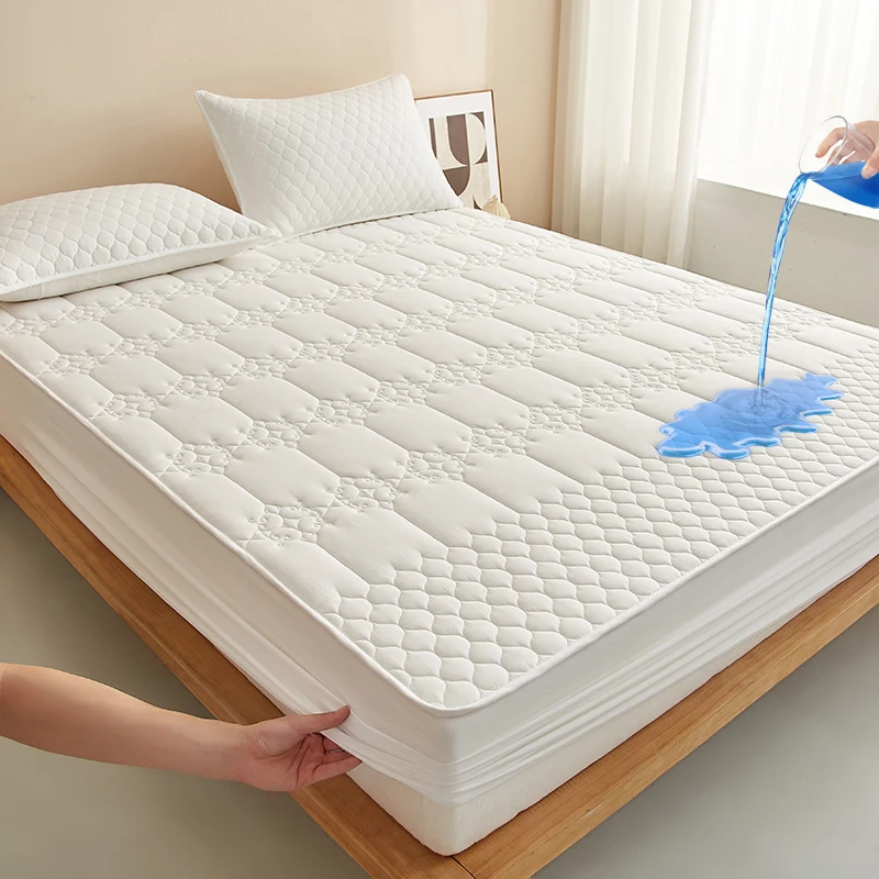 

1pc Waterproof Mattress Cover Quilted Fitted Sheet 140*200 160*200 Fashion Solid Color Bed Cover Queen King full NO Pillowcase
