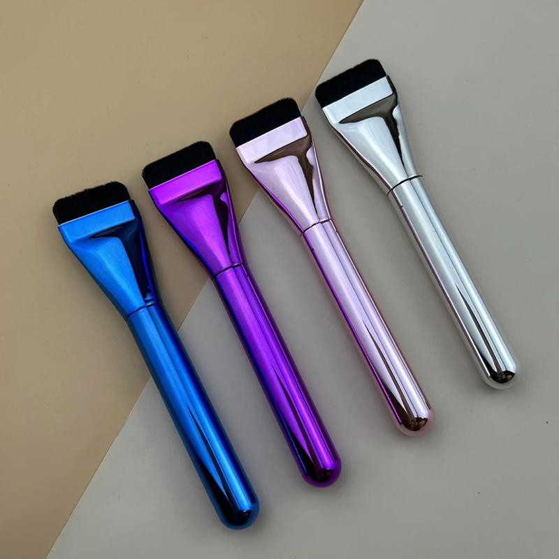 1 Pcs Make-up Brush Flat Head Light Straight Multicolour No Trace Concealer Aluminum Tube Handle Facial Mask Brush Makeup Tools