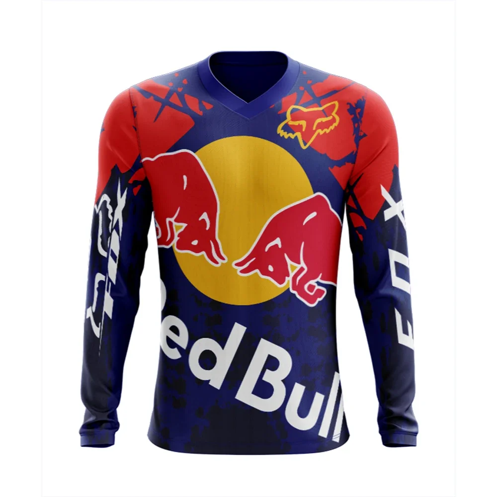 Camiseta de manga larga para hombre, camiseta transpirable de secado rápido con estampado 3D de Red Bull Racing para entusiastas de la motocicleta