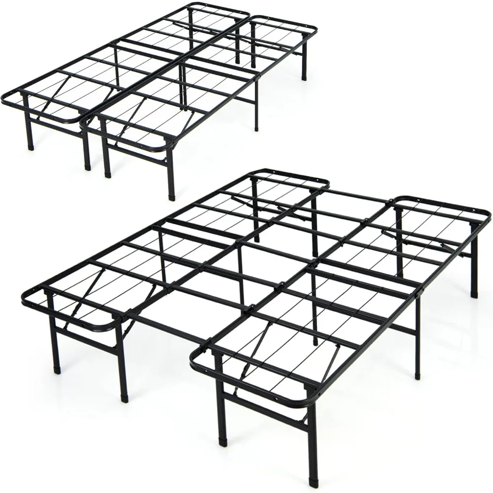 

Folding Bed Frame, Twin/Full Size Portable Bed Base for Kids, Teens & Adults, Tool-Free Assembly, No Box Spring Needed,