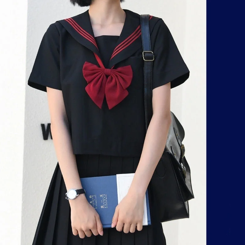 Japanese School Uniform Suit Sailor JK S-2XL Basic Cartoon Girl Navy Sailor Uniform Black Sets Navy Costume Women Girl Costume