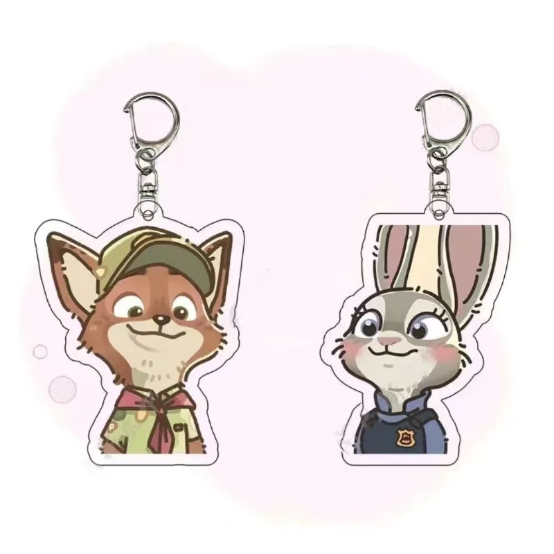 Disney Zootopia Keychain para Casais, Judy Hopps, Nick, Desenhos Animados Bonitos, Versão Q, HD, Saco De Escola De Acrílico Pingente, Presente De Corrente Por Atacado