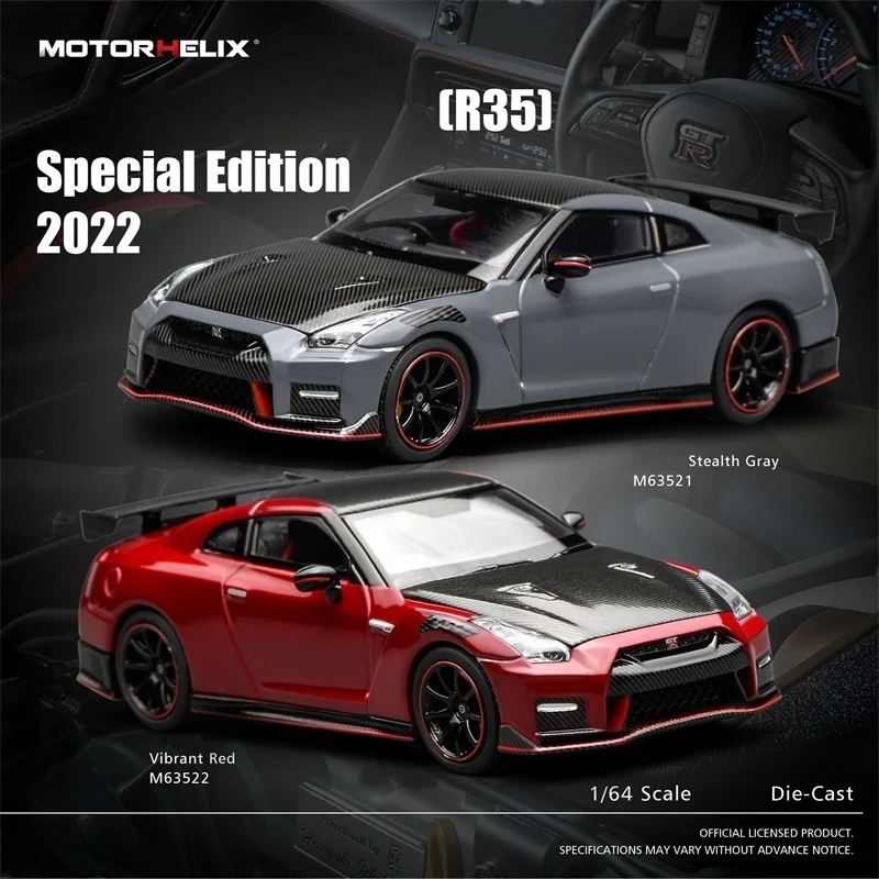 PreSale 1:64 R35 2022 Special Edition Stealth Gray / Vibrant Red Die-Cast Car Model Miniature Gifts