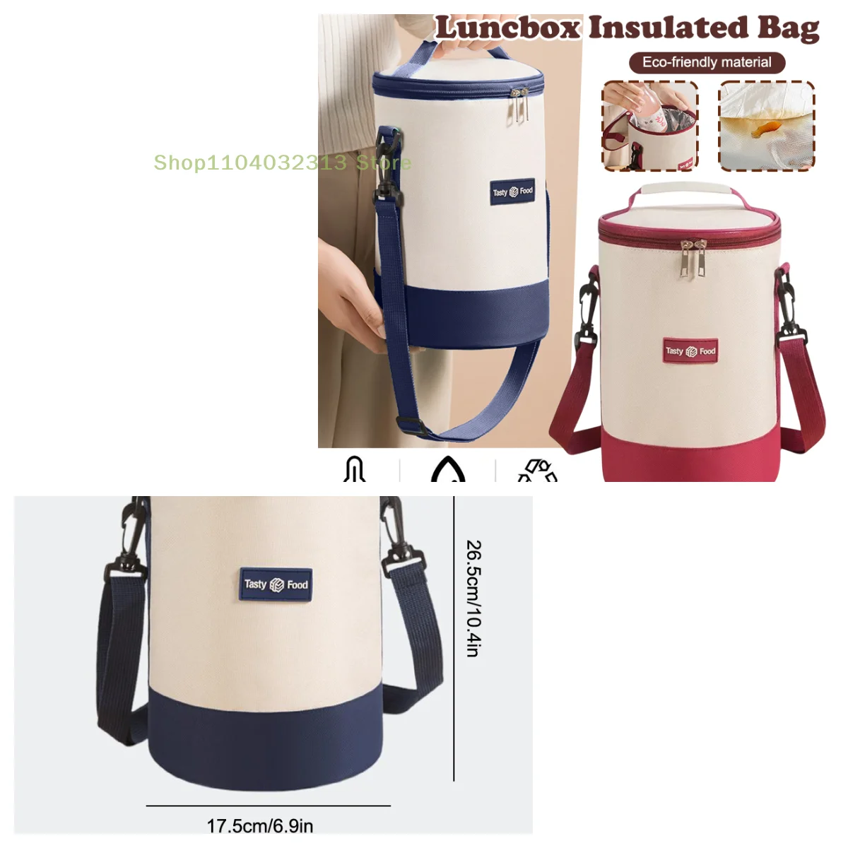 

Портативная сумка для обеда большой емкости, изолированная цилиндрическая термосумка-холодильник для сохранения свежести с круглым контейнером для еды из алюминиевой фольги