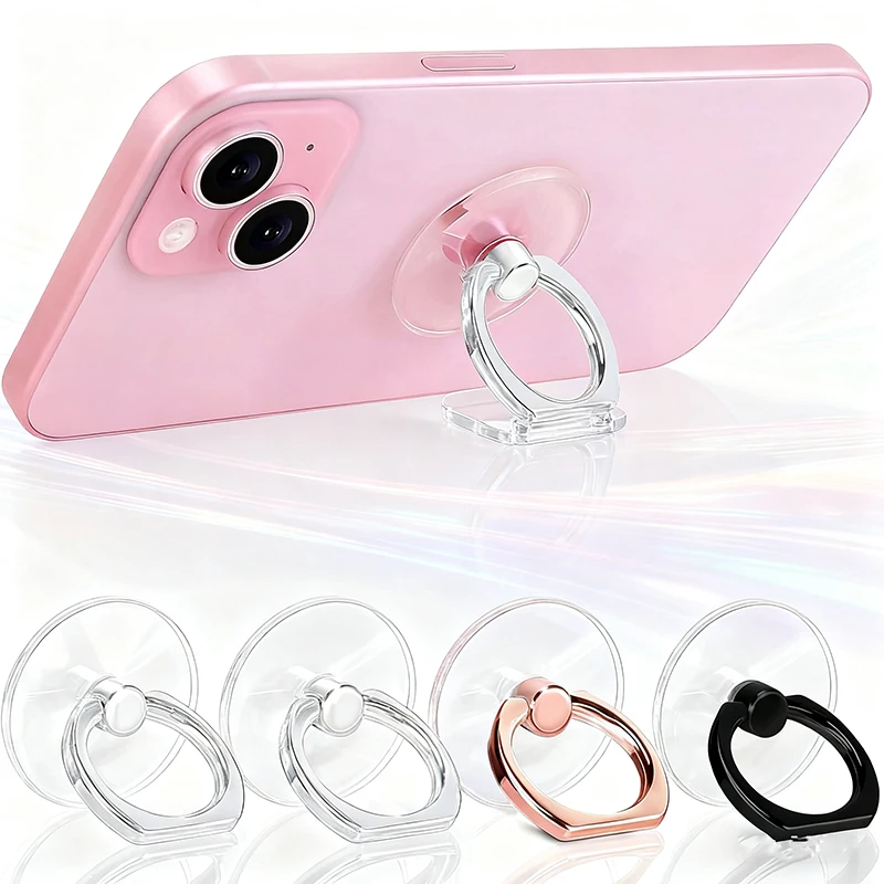 

Transparent Metal Ring Holder Acrylic Circular Phone Case Stand Waterproof Creative Phone Holder Super Strong Suction Car Parts