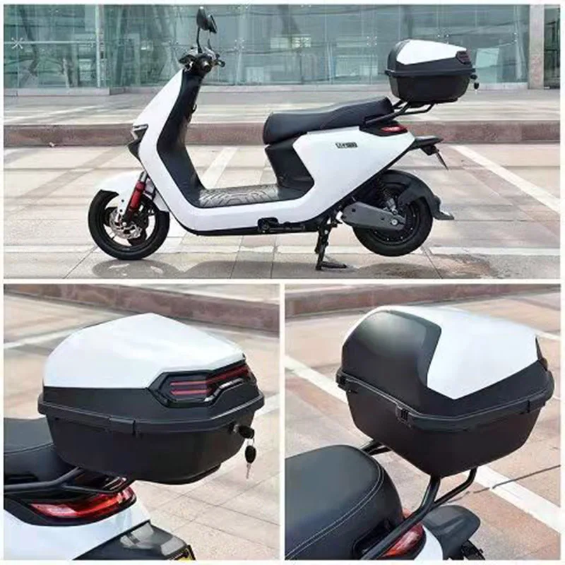 Motorcycle Tour Tail Box Scooter Trunk Luggage Top Lock Storage Carrier Case with Soft Backrest and Quick-Release System