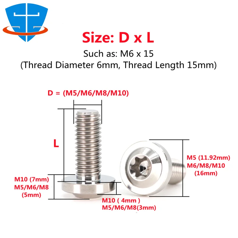 Perno antirrobo de cabeza OVNI de aleación de titanio M5, M6, M8, M10, TC4