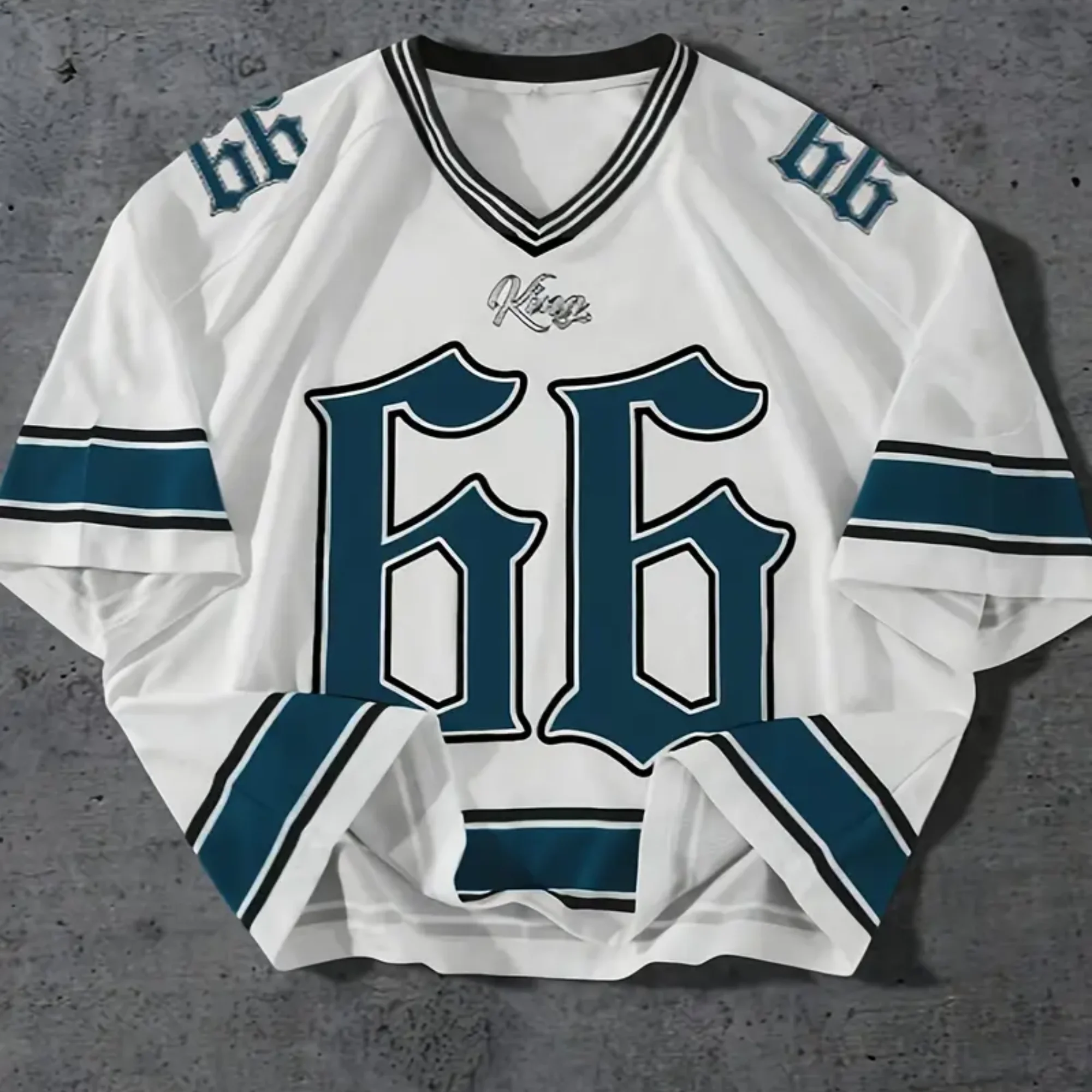 

Мужская быстросохнущая футболка с надписью «Король номер 66, бирюзово-белая стильная сухая футболка в полоску с узором, повседневная повседневная футболка, модная