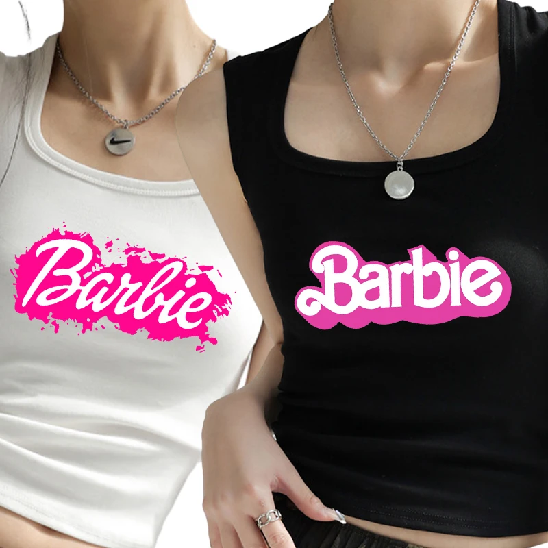 Kawaii Girls Barbie Sleeveless Crop Top Fashion Ladies Sexy Slim Sports Vest Soft Casual All-Match Women Short Tank Tops T-Shirt