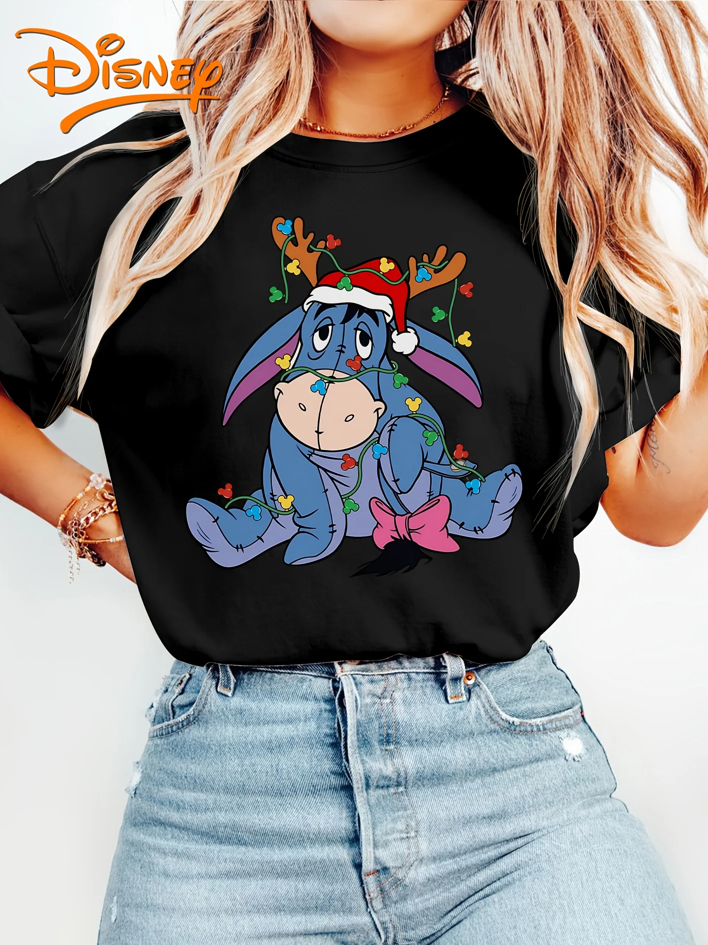 

Disney Trendy Winnie The Christmas Ubi T-Shirt Women's Men's Cotton Short-sleeved Round Loose Casual Vintage Oversized Unisex