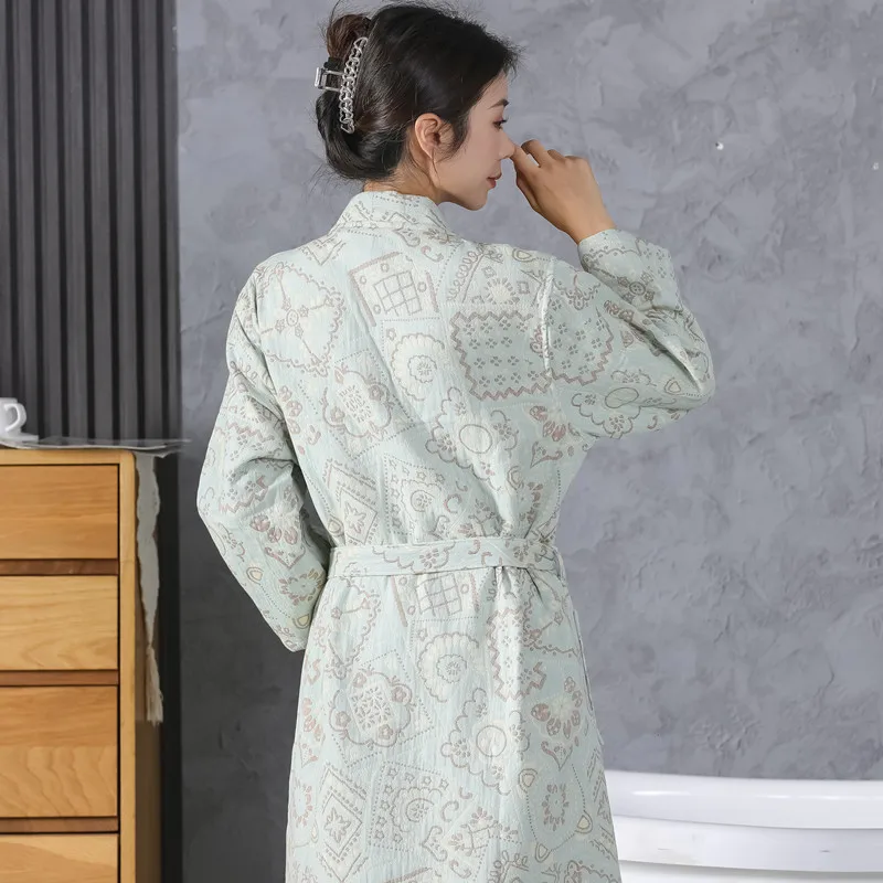 Cotton Flower Jacquard Nightgown Bathrobe Home Dressing Gown Sleep Wear Pyjamas Soft Comfortable Thick Absorbent Terry Bath Robe