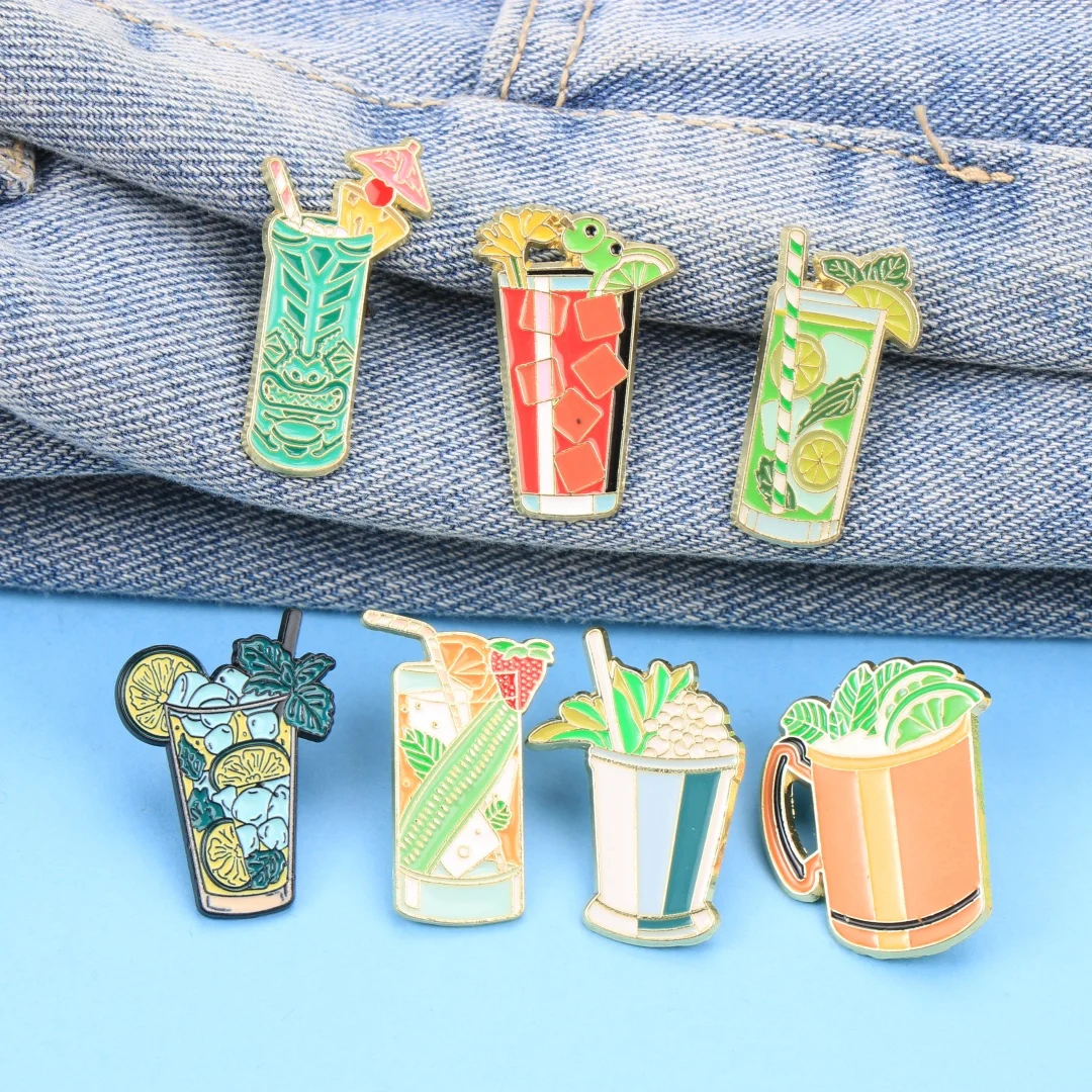 Cartoon Cocktail Drink Enamel Lapel Pins, Cute Beverage Glass Brooch Badges for Backpack Clothing DIY Decor AccessoriesWholesale