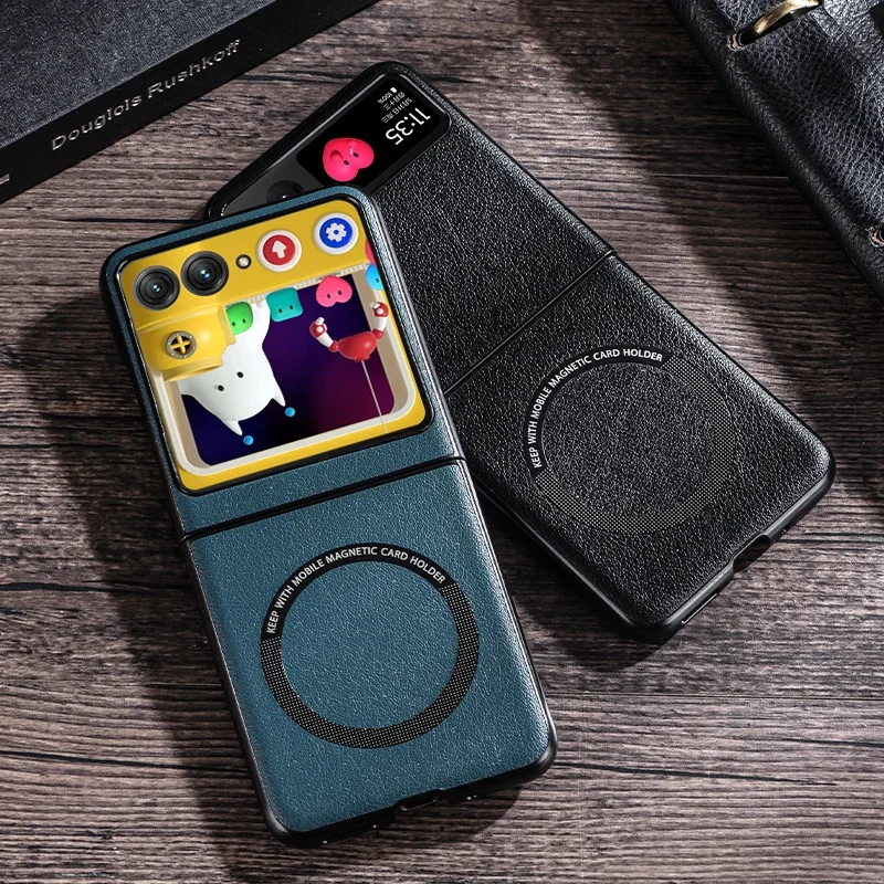 Funda de teléfono de cuero PU para Motorola Moto Razr 4 5 40 50 Ultra Plus 2023 2024, funda protectora a prueba de golpes con carga inalámbrica magnética
