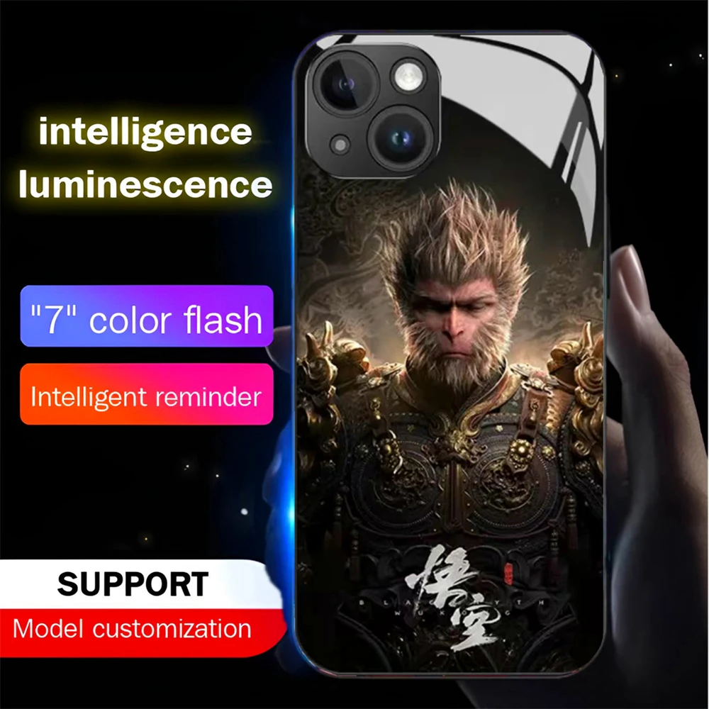 Black WuKong Game Role Led Light Phone Case Call Flash Glitter Cover For Samsung S24 S23 S22 S21 S20 FE Note 10 20 Plus Ultra