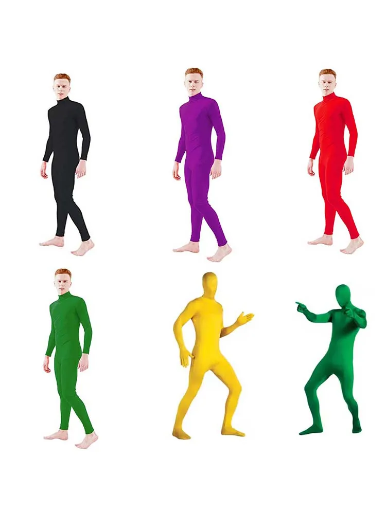 Halloween volledige bodysuit kostuum met rits mannen kinderen zonder capuchon Zentai Unitard jumpsuits groene podium panty onzichtbare jurk U - afbeelding 2