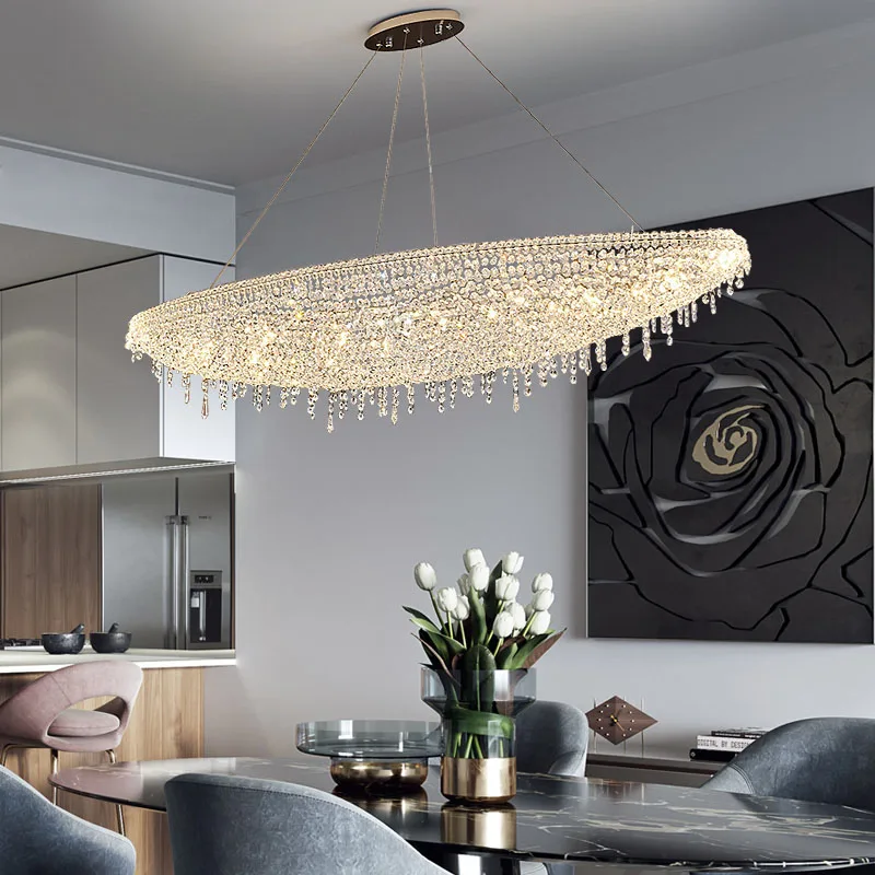 

New design crystal led chandeliers lighting bedroom living room cristal lights oval kitchen island hanging lamp chrome lustre