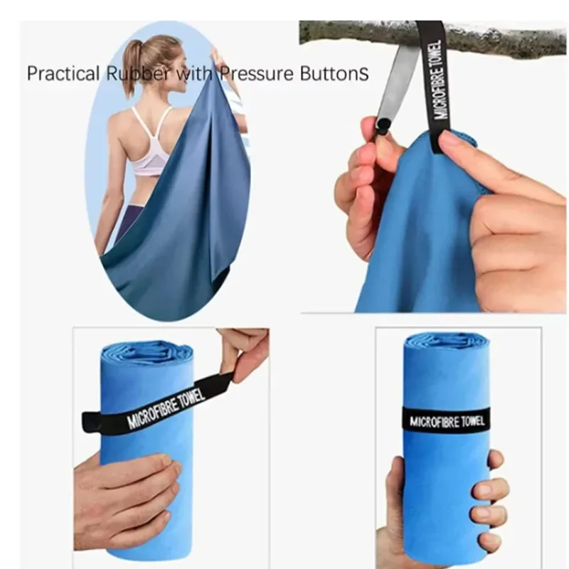 Quick‑Dry Microfiber Towel With Snap Storage Strap Lightweight Absorbent Portable Sports Travel Towel  - Quick-Drying, Compact