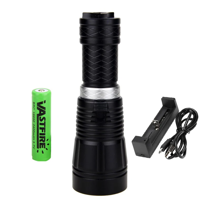 Super bright Diving Flashlight IP68 waterproof rating Powered by 18650 battery 26650 single charge Professional led diving light