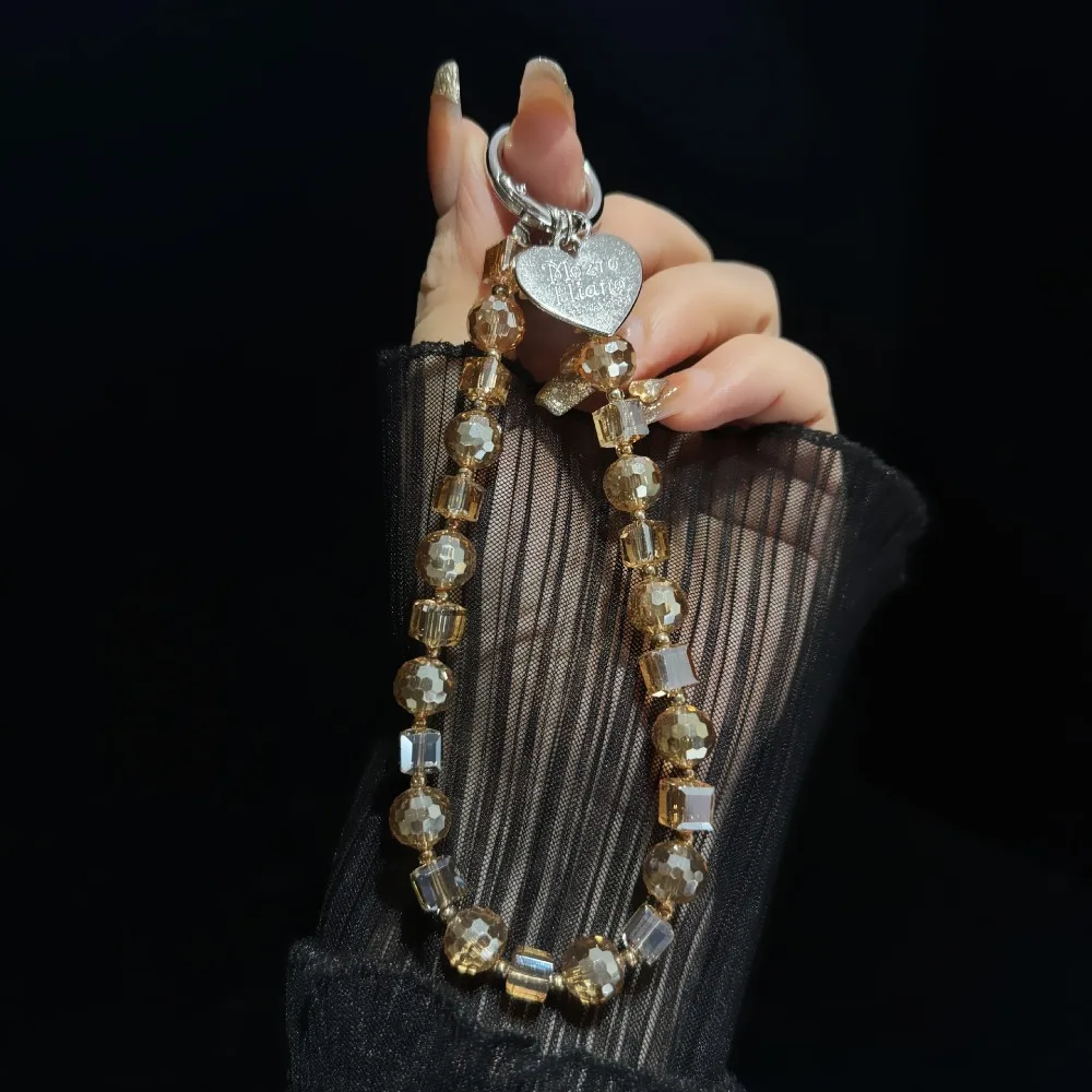 

With Clip Crystal Beads Phone Chain Short Anti-lost Mobile Phone Lanyard Bag Charms Ins Love Phone Pendant Car Key Accessories