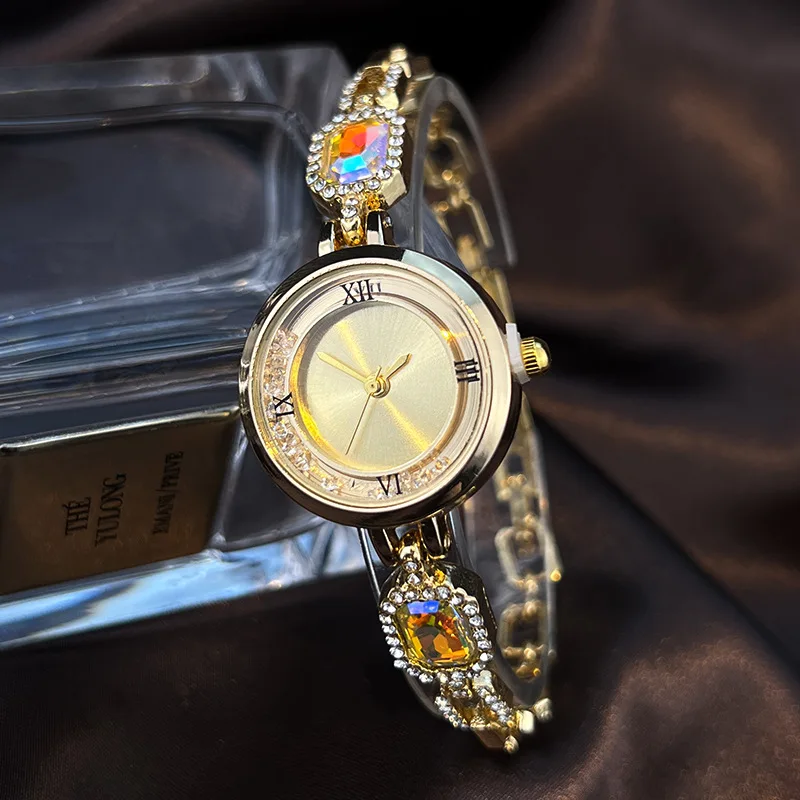Jam Tangan Wanita Berlian Imitasi Mewah Jam Tangan Kuarsa Wanita Gelang Modis Jam Tangan Anak Perempuan Reloj Mujer Hadiah Jam Montre Femme Relojes