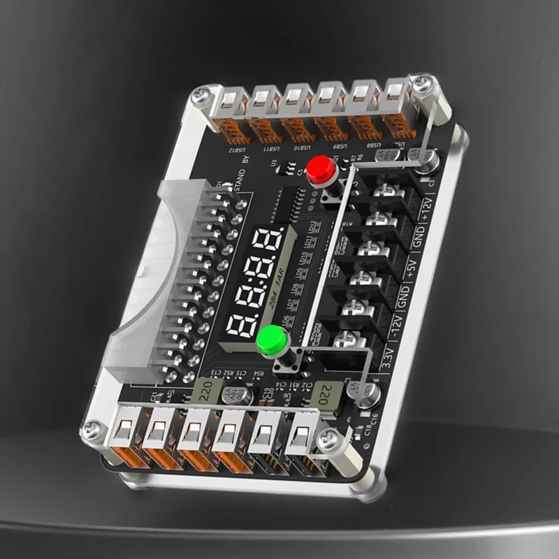 12 Ports USB 3A 3.3V 5V 12V -12V Output Voltage ATX Power Supply Breakouts Board Module With Acrylic Case Kit
