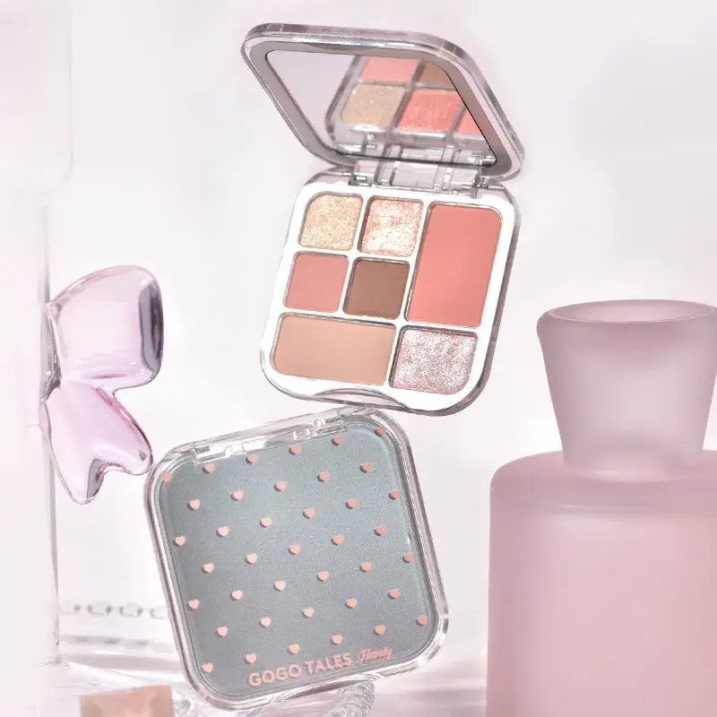 Paleta Cieni do Powiek 7 Kolorów Perłowych Matowych Niebieskich Pomarańczowych Różowych z Efektem Wysokiej Połysku do Codziennego Makijażu z Brokatem