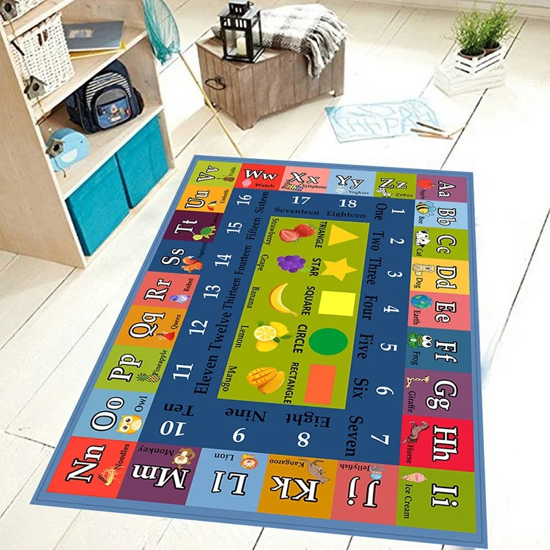 Alphabet Numbers and Shapes Educational Area Rug Anti-slip Backing Rectangle Baby Crawling Mat  Kids Room Playroom Carpet