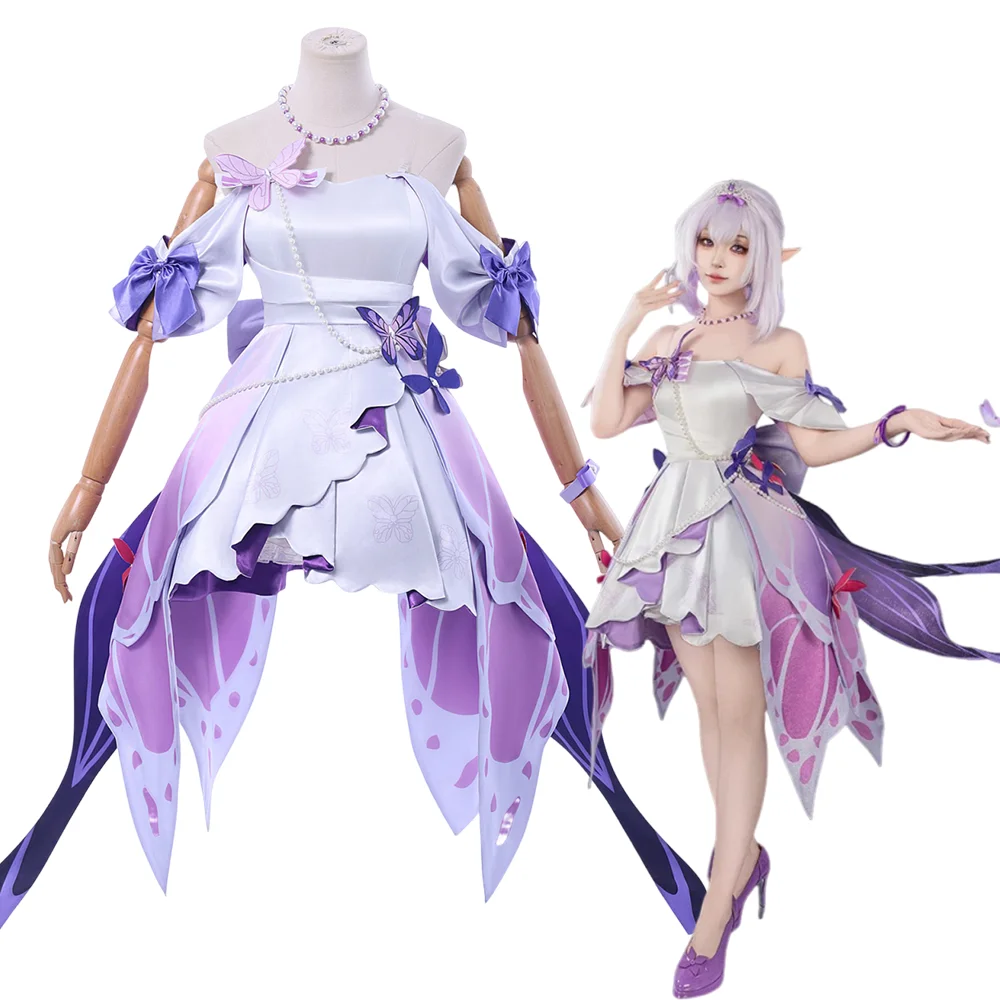

New Honkai Star Rail Castorice Cosplay Full Set for Women Girls Wig Concert Dress Hairband Butterfly Hairclip Props Carnival