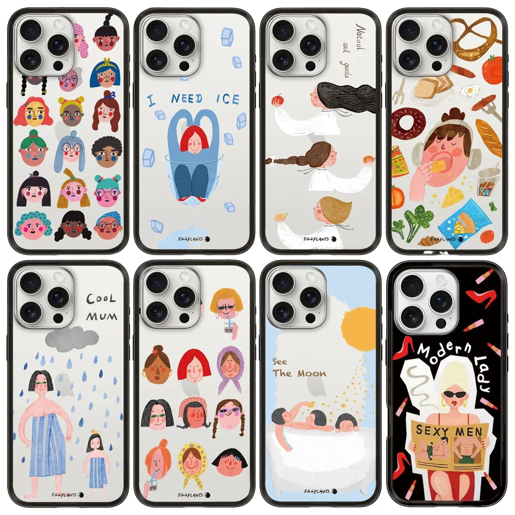 

Cartoon Girls New Type Imprinted Letters on The Border Protective Acrylic MagSafe Case for IPhone 15 Pro 16 Pro Max Cover Shell
